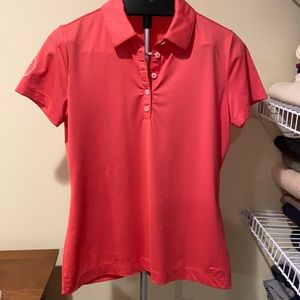 Women’s Nike Golf Dri-fit shirt in medium. Dark pink with subtle stripes